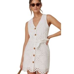 Fair Read Andie Women's Small White Eyelet Lace Navarino Dress Summer Boho 0248